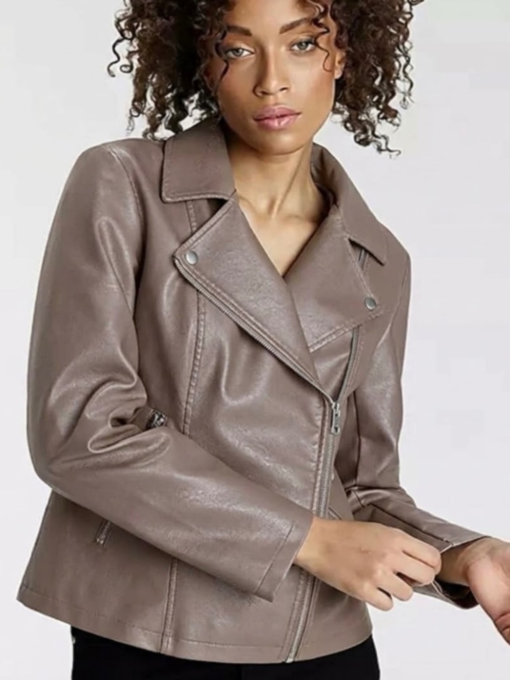 Monk & Lou Faux Leather Vegan Moto Jacket Size XL Taupe